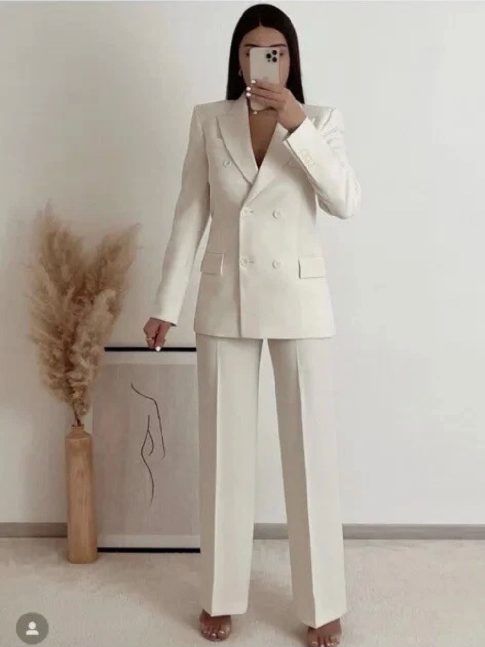 ZARA TAILORED SET DOUBLE BREASTED BLAZER JACKET + PANTS CREAM / ECRU Sz L